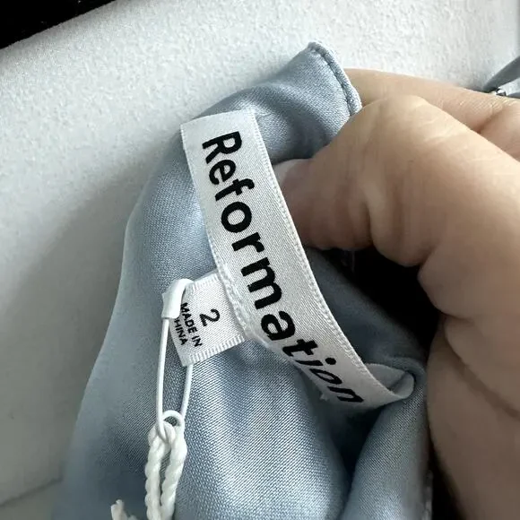 Reformation Paisley Satin Formal Long Maxi Dress Mineral Blue - Picture 5 of 6